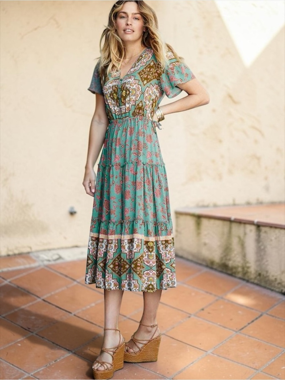 Matilda Jane Blue Print Dream chasers Down to Earth Midi Boho Dress Size S